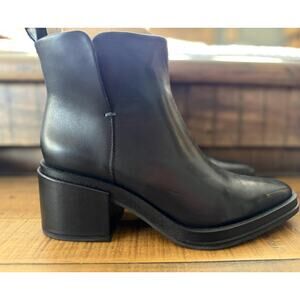Franco Sarto Boots Women's SZ 8.5 Black Dalden Leather Ankle Booties Block Heel